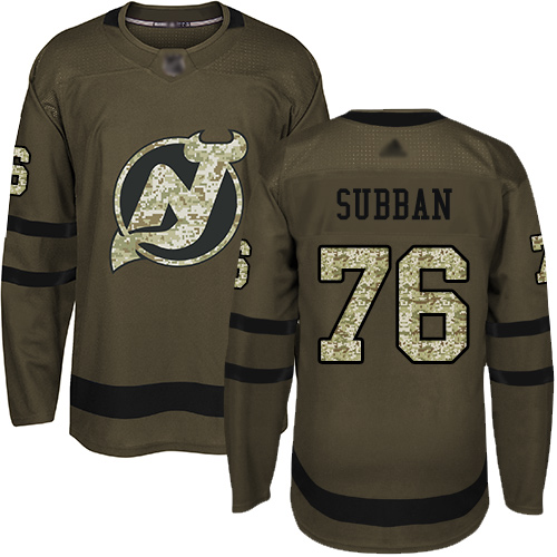 Adidas Devils #76 P.K. Subban Green Salute to Service Stitched Youth NHL Jersey